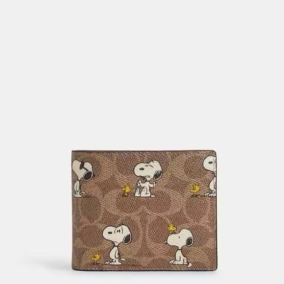 NWT COACH x PEANUTS 3-IN-1 Wallet Signature Coated Canvas Snoopy CBK56 Tan/Multi - Picture 5 of 7